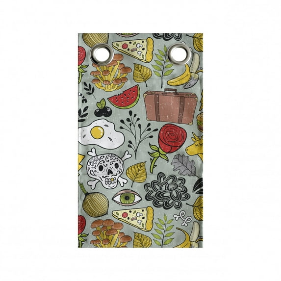 Grunge Hanging Pocket Organizer, Various Skull Omelet Watermelon Onion Mushroom Cooking Eye Banana Food Illustration, Printed Polyester Storage Bag with Pockets, 9" x 27", Multicolor