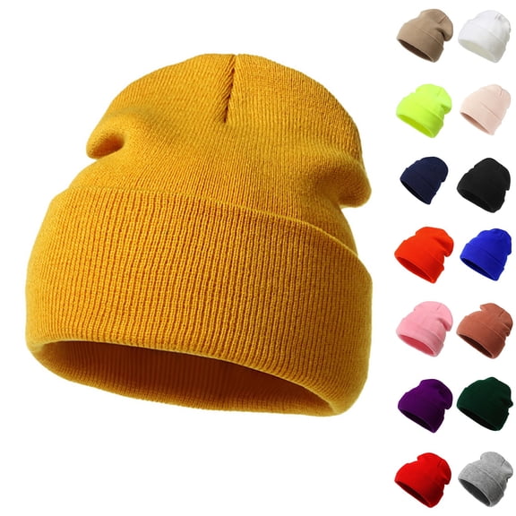 Zylanna Men's Knit Beanie, Warm Loose Fit Solid Color Stretchy Slouchy Winter Skull Cap for Skiing Running Street Daily Wear Yellow