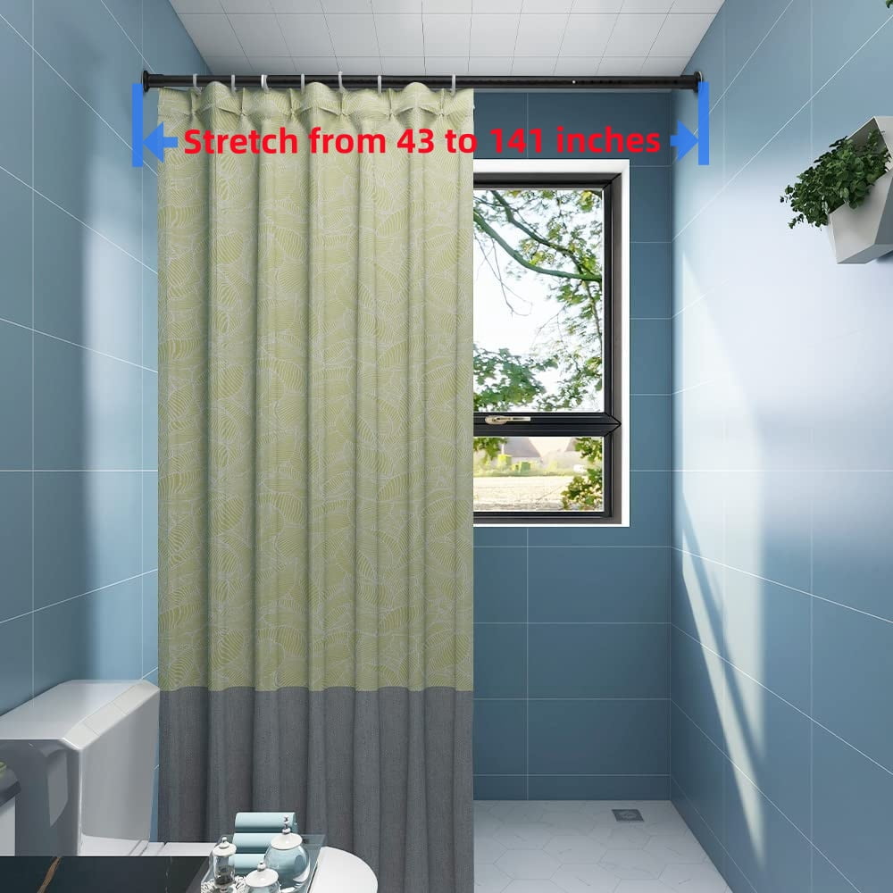 Room Divider Spring Tension Curtain Rod 43 to 141 inches,Adjustable Shower Curtain Rods,No Drilling,Closet Telescopic Rods,Expandable Balcony Tension Pole,Black