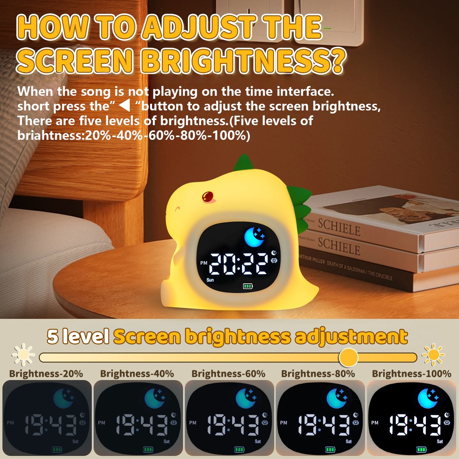 Kids Bedroom Alarm Clock, Toddler Sleep Training Clock with Soft Night Light, Rechargeable Touch Control Sleep Trainer for Boys & Girls – Ideal Birthday Gift for Kids