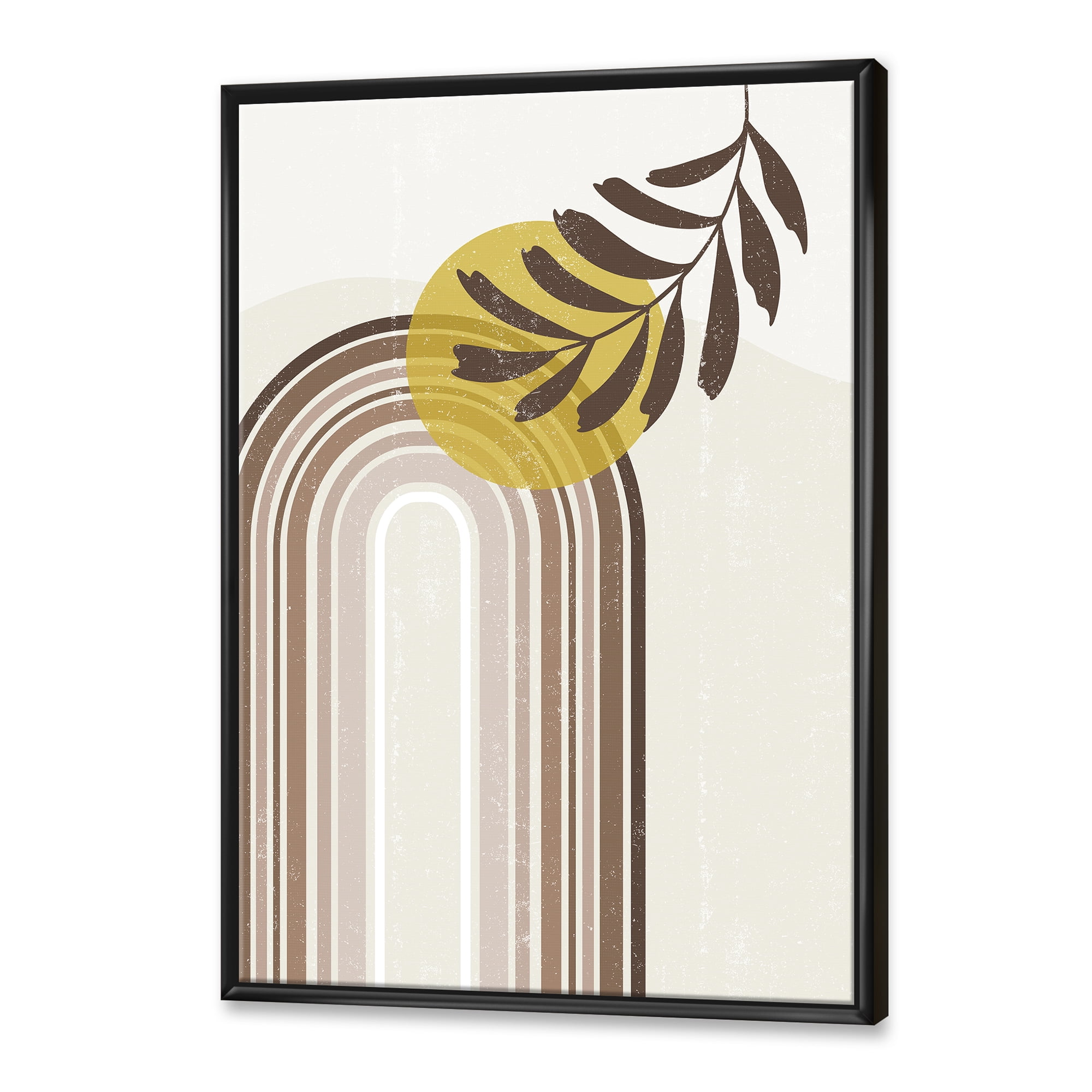 Designart 'Abstract Moon and Sun With Leaf In Earth Tones' Modern Framed Canvas Wall Art Print