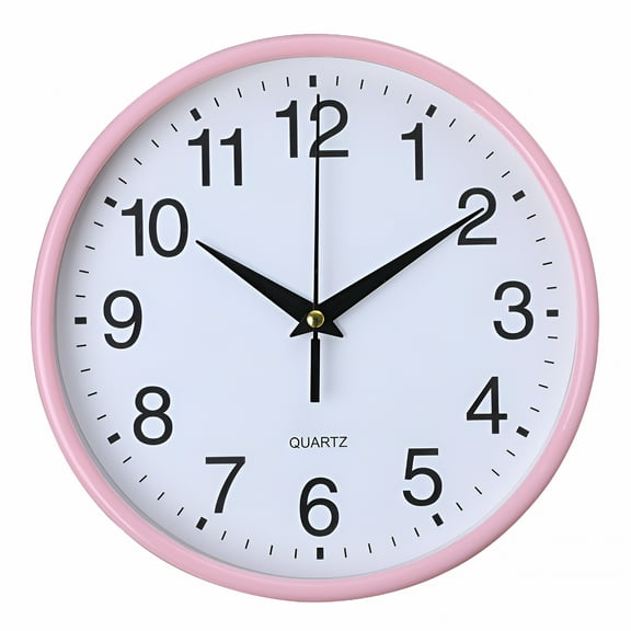 DESIGNICE Modern Silent Wall Clock with Pink Frame, 12-Inch Non-Ticking Quartz Movement for Home, Office, and Classroom Decor