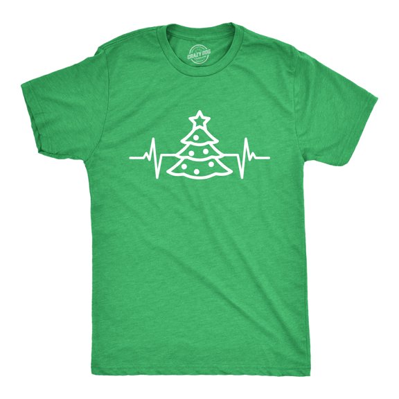 Mens Christmas Tree Heart Beat T Shirt Funny Cool Xmas Party Tee for Guys Graphic Tees