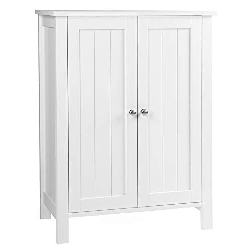 WOLTU Tallboy Bathroom Cabinet Storage Cupboard,White+Oak Floor Standing Wooden Shelf Unit with Doors