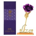 thumbnail image 6 of Nikou Rosa de Tallo Largo bañada en Oro, Regalo, Flor de Hoja de Oro de 24 Quilates, Rosa Artificial, día de San Valentín, Regalo romántico para la decoración de la Mesa del hogar(Púrpura), 6 of 8