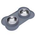 thumbnail image 1 of Cuenco doble gris para perros, cuenco de acero inoxidable de 340ml/cuenco para agua y comida para cachorros con bandeja de silicona antideslizante y antiderrames, 1 of 5