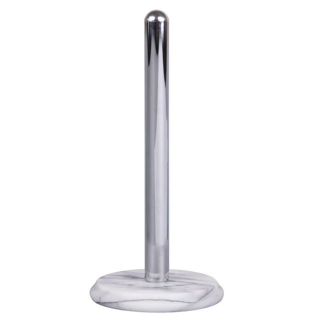 Creative Home Dispensador De Toallas De Cocina Con Soporte De Papel Con Base De Mármol Natural Y Poste Cromado De 5,5 Pulgadas De Diámetro. X 12.6"" H Blanquecino (El Color Puede Variar)