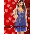 thumbnail image 2 of Pyjama en Dentelle pour Femmes Nuisette Babydoll Florale G-String, Bleu, 2 of 4
