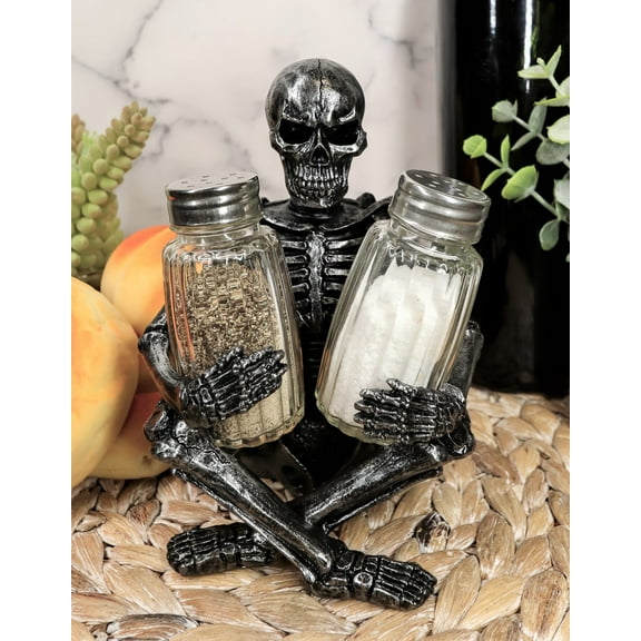 Ebros Gothic Sitting Skeleton Salt And Pepper Shakers Holder Figurine Set 6.25"H