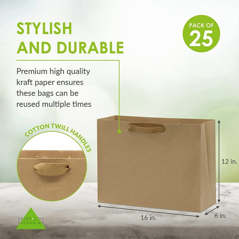 Prime Line Packaging- Brown Kraft Paper Shopping Bags with Handles