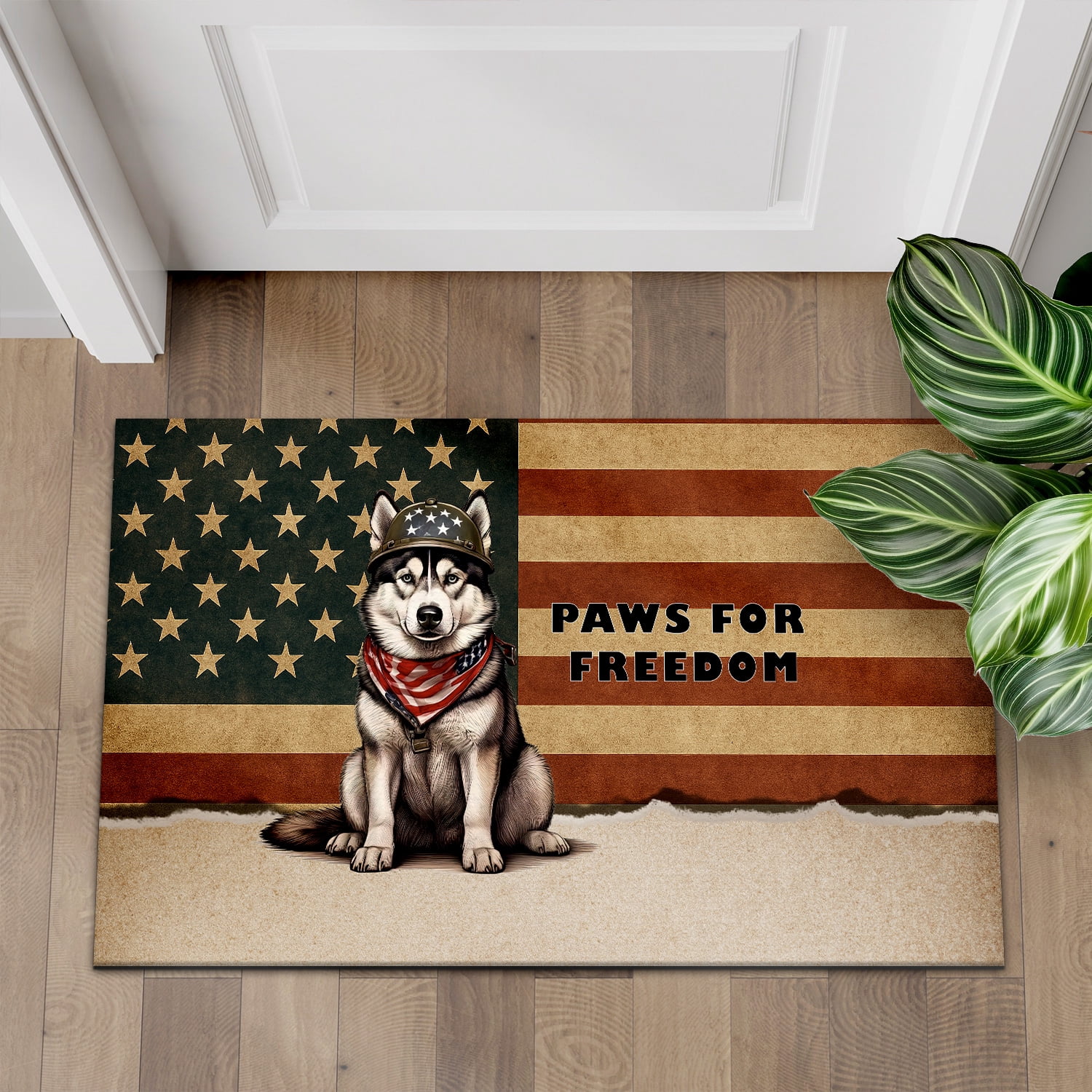 Freedom Paws Patriotic Siberian Husky Vintage Memorial Day Doormat Husky Dog Lover Gifts Indoor Outdoor Welcome Mat - 12006