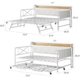 thumbnail image 2 of Daybed with Trundle and LED Light, Twin Size Bed Frame with Upholstered Headboard and Charging Station, Metal Frame Sofa Day Bed for Living Room, Bedroom and Guest Room, White, 2 of 9