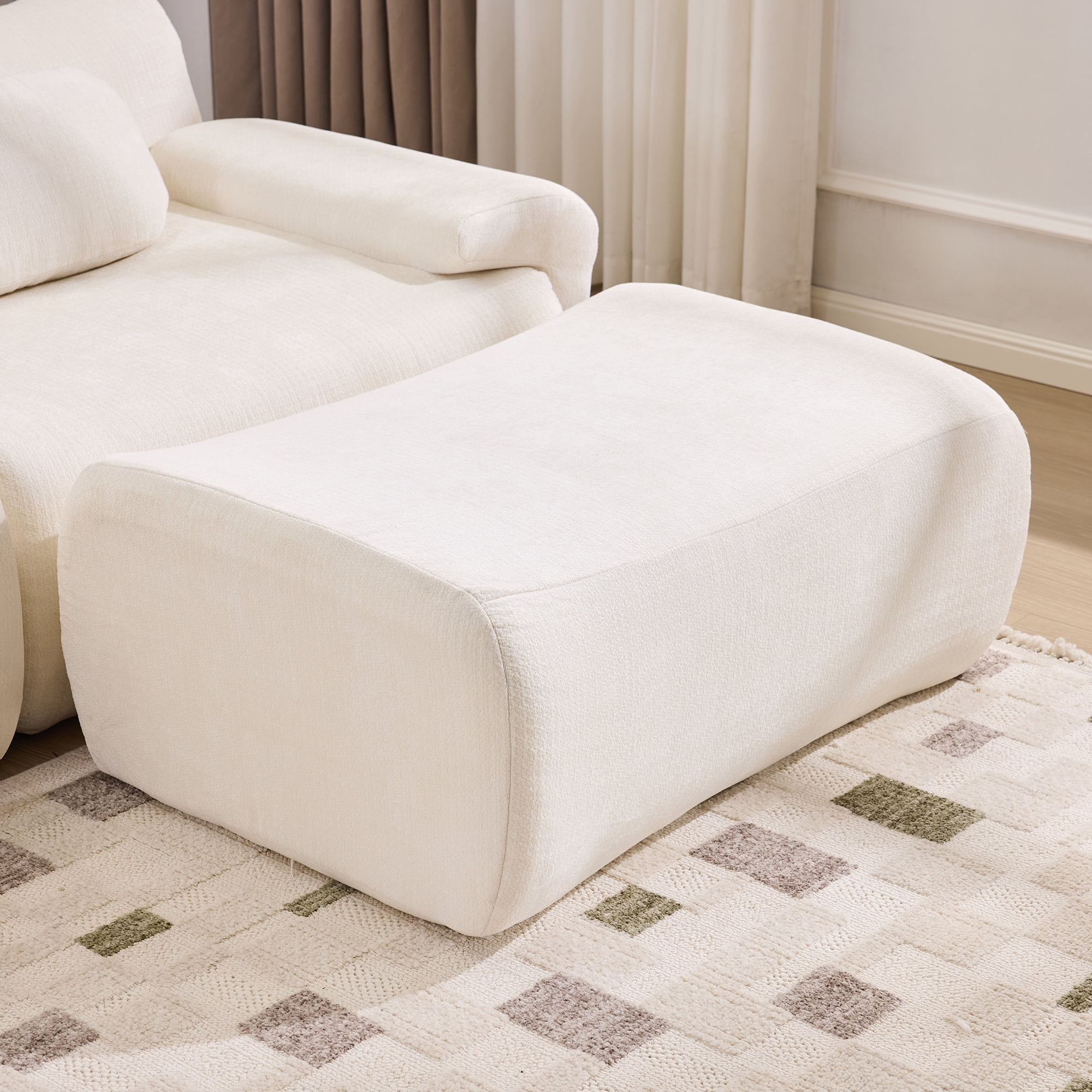 Gewnee 107.9"Modular Sectional Sofa,Upholstered Cloud Couch with Deep Seat & Ottoman,L-Shaped Chenille Sofa for Living Room.White