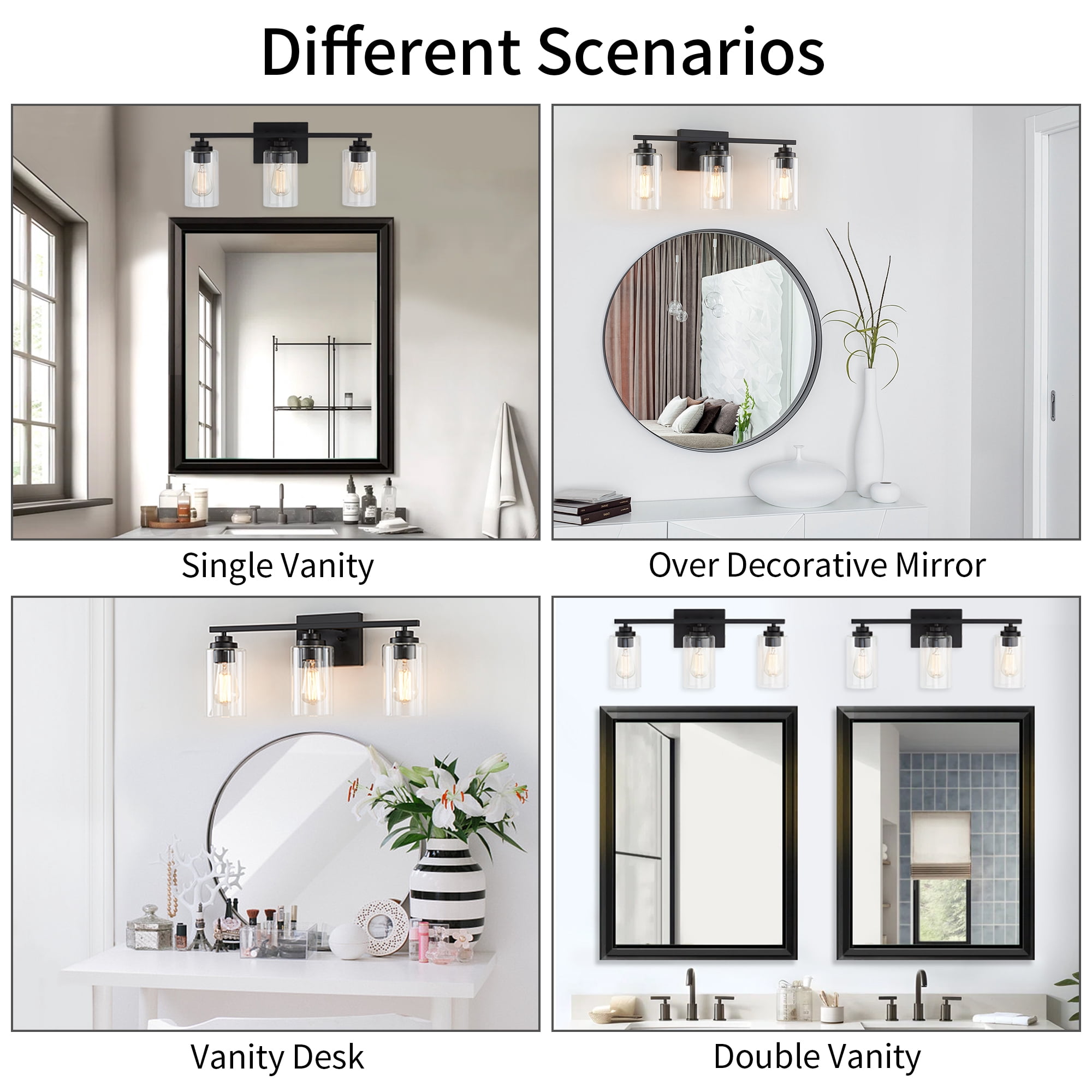 Kyrid Modern 3 Light Fixtures Bathroom Vanity Light with Glass Shade,  Wall Lamp for Mirror Living Room Hallway