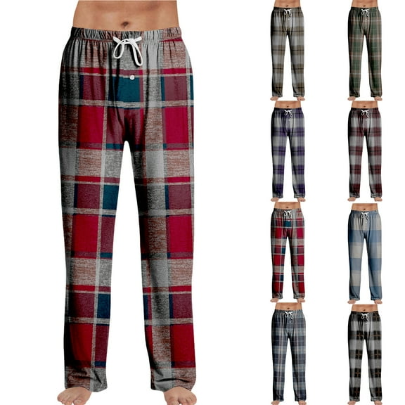 Zimjoy Red Pj Pants for Men Soft Elastic Waist Plaid Sleep Pant Casual Drawstring Warm Flannel Pajama Bottoms Comfy Loose Sleep Pant Christmas Sleep Bottoms with Pockets, Red L