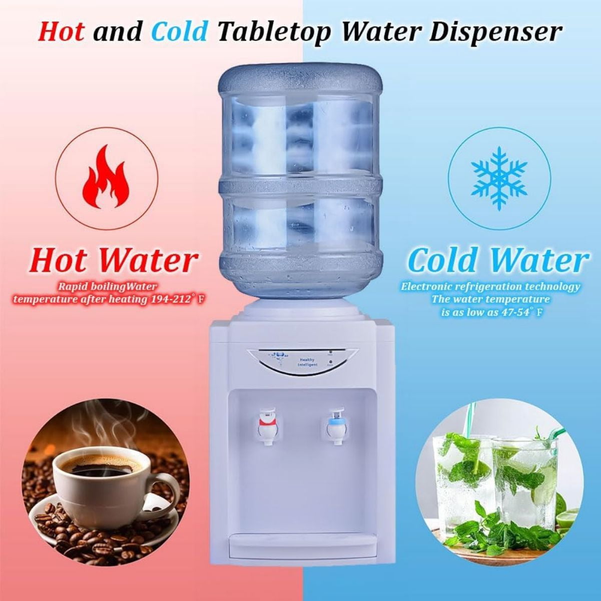 WSYW Top Loading Water Cooler Dispenser Mini Desktop Electric Hot Cold Water Dispenser for 2 to 5 Gallon Bottles Automatic Drinking Machine White