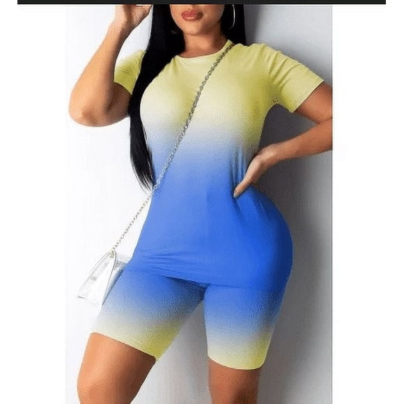 Women‘s Sports Outfits Sets Short Sleeve T-shirt Top Bodycon Shorts Sets Casual Sportswear
