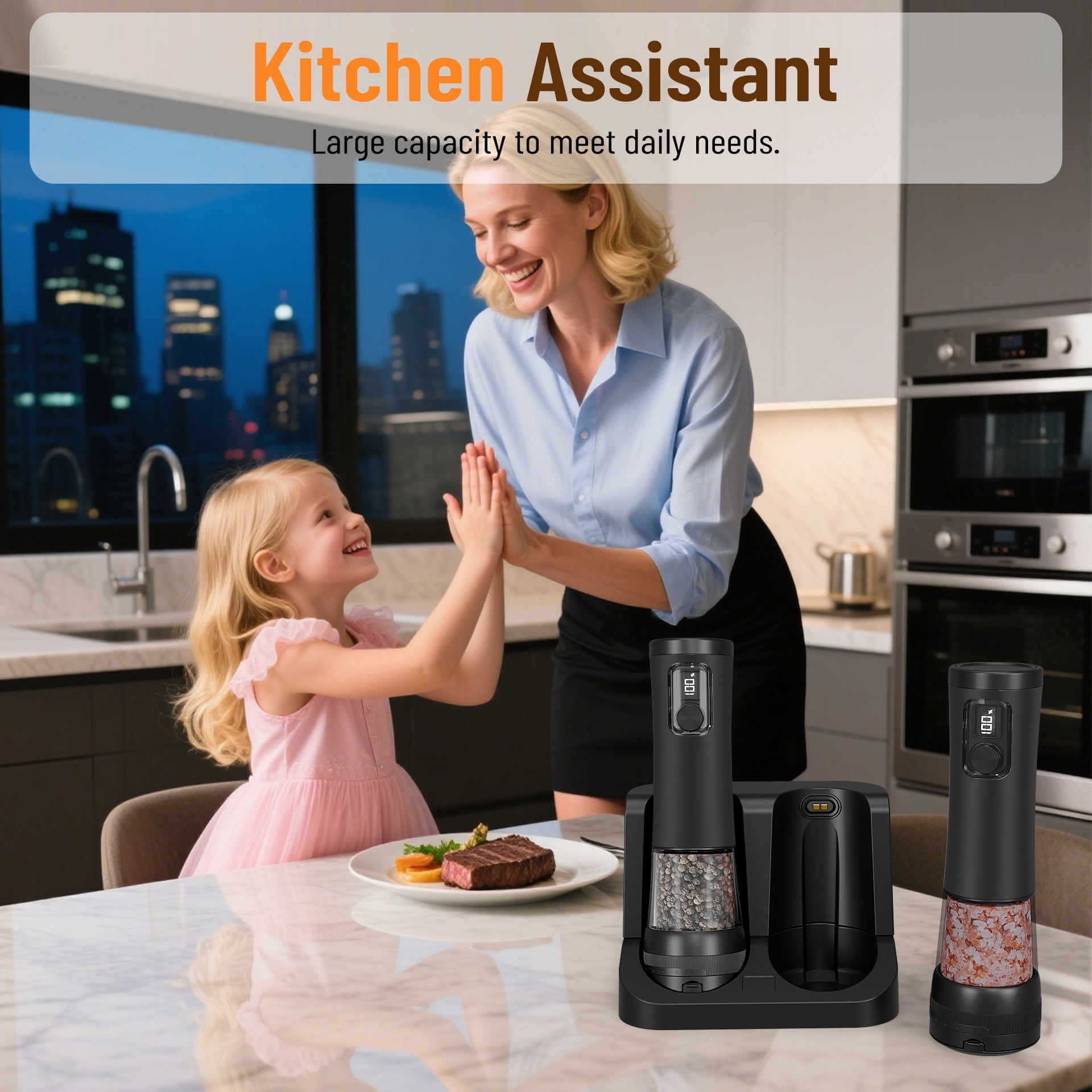 ABS 2 Piece Set Electric Pepper Grinder with Rechargeable Automatic and USB Charging Base