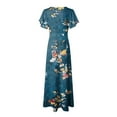 thumbnail image 6 of vigerkar Women's Flowy Chiffon Maxi Dress – Floral Print, V-Neck, Short Sleeve with Ruffled Hem & Waist Tie, Boho Beach Dress Navy, 3XL, 6 of 7