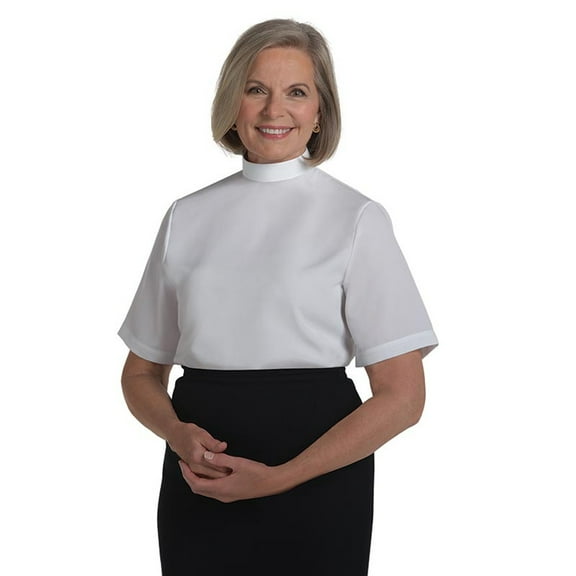 Clerical Shirt-Women-Short Sleeve Shell Blouse w/Neckband-Size 10-White