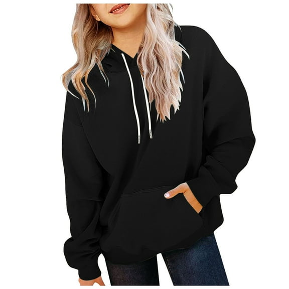 Work Blouses Long Sleeve Boys Girls Solid Soft Hooded Sweatshirt Classic Oversized Hoodies Loose Pullover Sweatshirts with Pocket for Kids