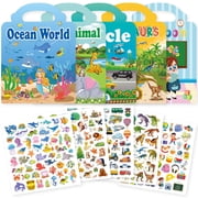 Meafeng 5 Sets Reusable Sticker Books for Toddlers 1-3, Ocean Dinosaurs Animals Vehicles Classroom Sticker Book for Kids 2-4, Puffy Stickers Gifts for Kids Toddler Boys Girls