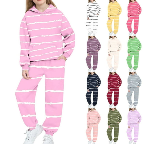 Piuwrlz Kids Fleece Sweatsuits 2pcs Hood Top and Pants Girls Boys Plush Hoodies and Sweatpants Beige Size 6-7Years