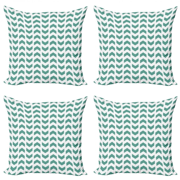 Ambesonne Chevron Throw Pillow Cover 4 Pack, Abstract Zigzag Tribal, 20", Teal White