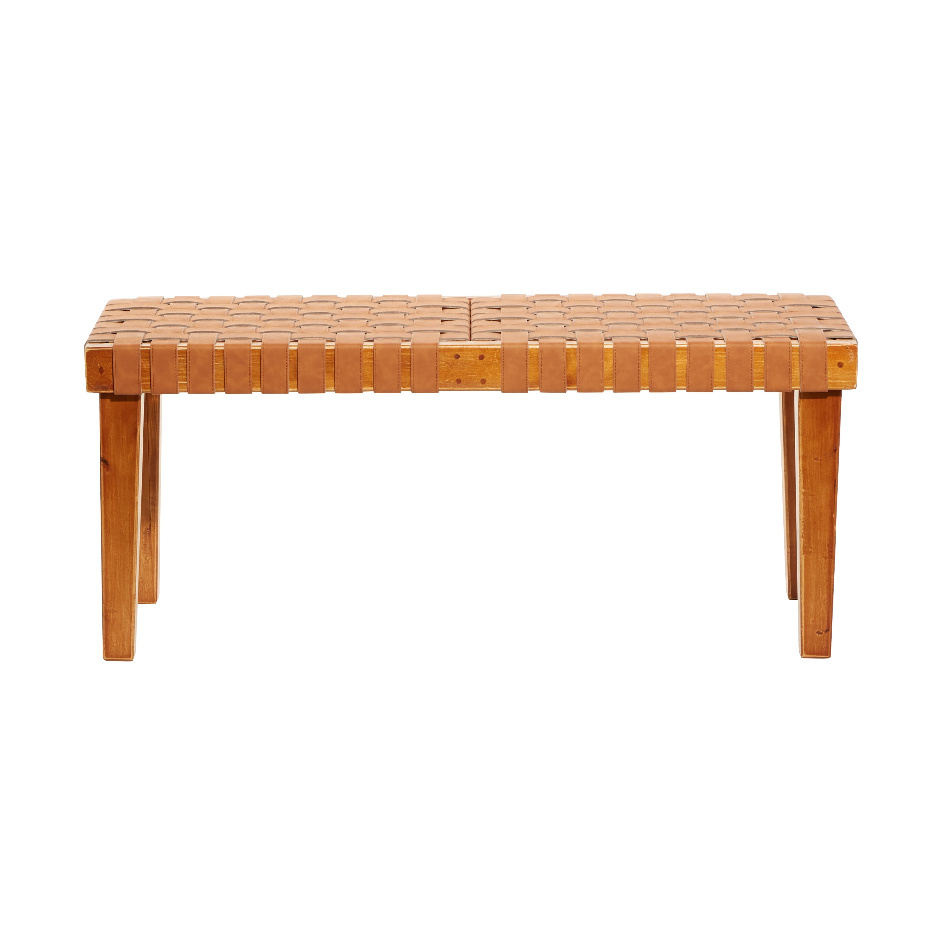 DecMode Rustic Rectangular Weave Pattern Wood Bench with Polished Brown Finish, 45"W x 19"H
