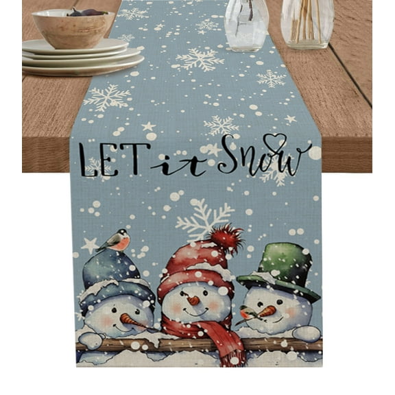 Ldtrchee Christmas Table Runner 72 Inches, Xmas Snowman Winter Snowflake Blue Bed Runner Dresser Scarves Tabletop for Indoor Outdoor Parties/Ceremony/Banquet, 18" x 72"