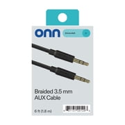 onn 6ft 3.5mm Aux to Aux Braided Audio Cable, Black
