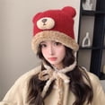 thumbnail image 6 of 2-in-1 Winter Knit Beanie with Bear Ear Flaps - Convertible Warm Hat or Plush Storage Pouch for Women & Adults,Dual-Use Warm Headwear or Decorative Plush Pouch, 6 of 7