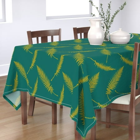 

Cotton Sateen Tablecloth 70 Square - Forest Woodland Gold Jade Ferns Emerald Botanical Monochrome Block Print Big Scale Colors Print Custom Table Linens by Spoonflower