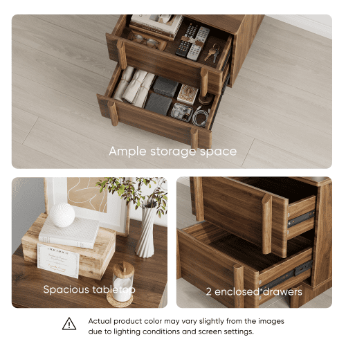 Mid-Century Modern Nightstand with 2 Drawers, Minimalist Walnut Bedside Table with Rounded Corners, Wooden Storage Cabinet for Bedroom, Living Room & Corner Spaces