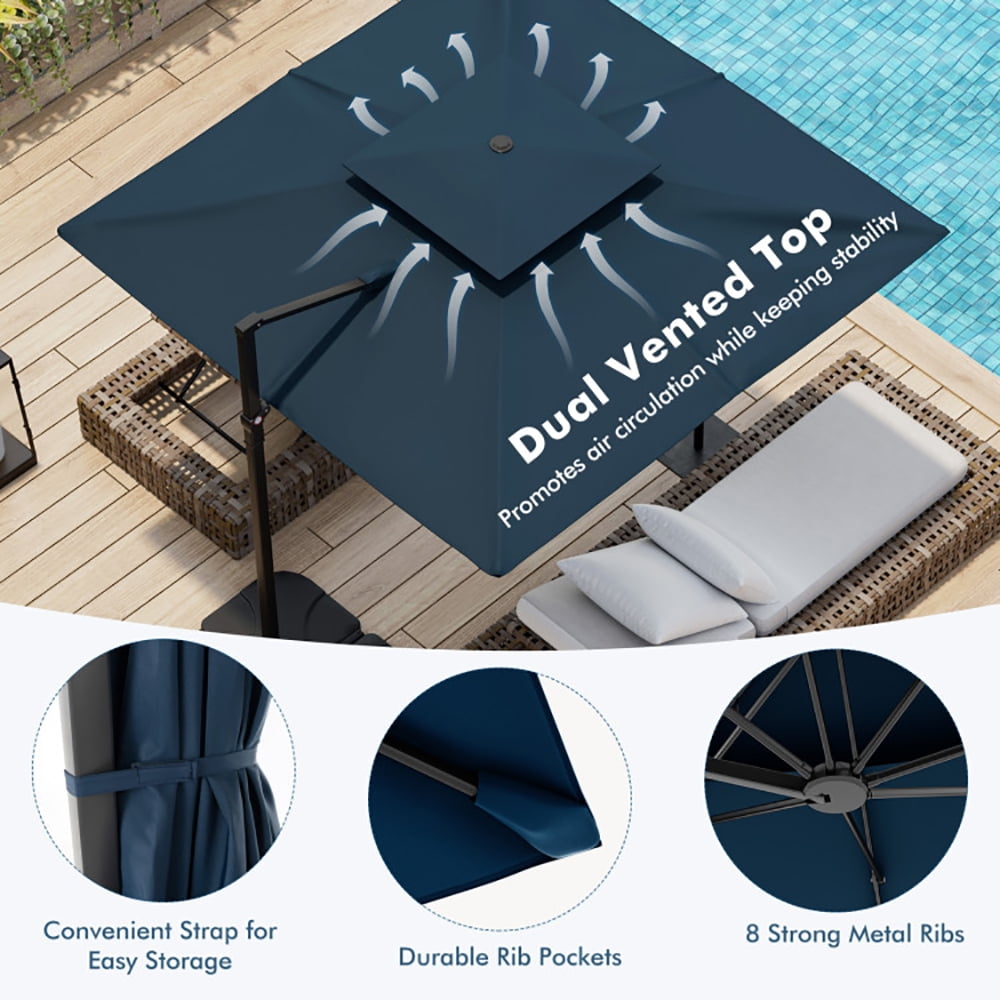 Aimee Lii 9.5 Feet Cantilever Patio Umbrella with 360° Rotation and Double Top, Table Umbrella Outdoor for Patio Pool Beach, Navy Aimee Lii 9.5 Feet Cantilever Patio Umbrella with 360° Rotation and Double Top, Table Umbrella Outdoor for Patio Pool Beach, Navy