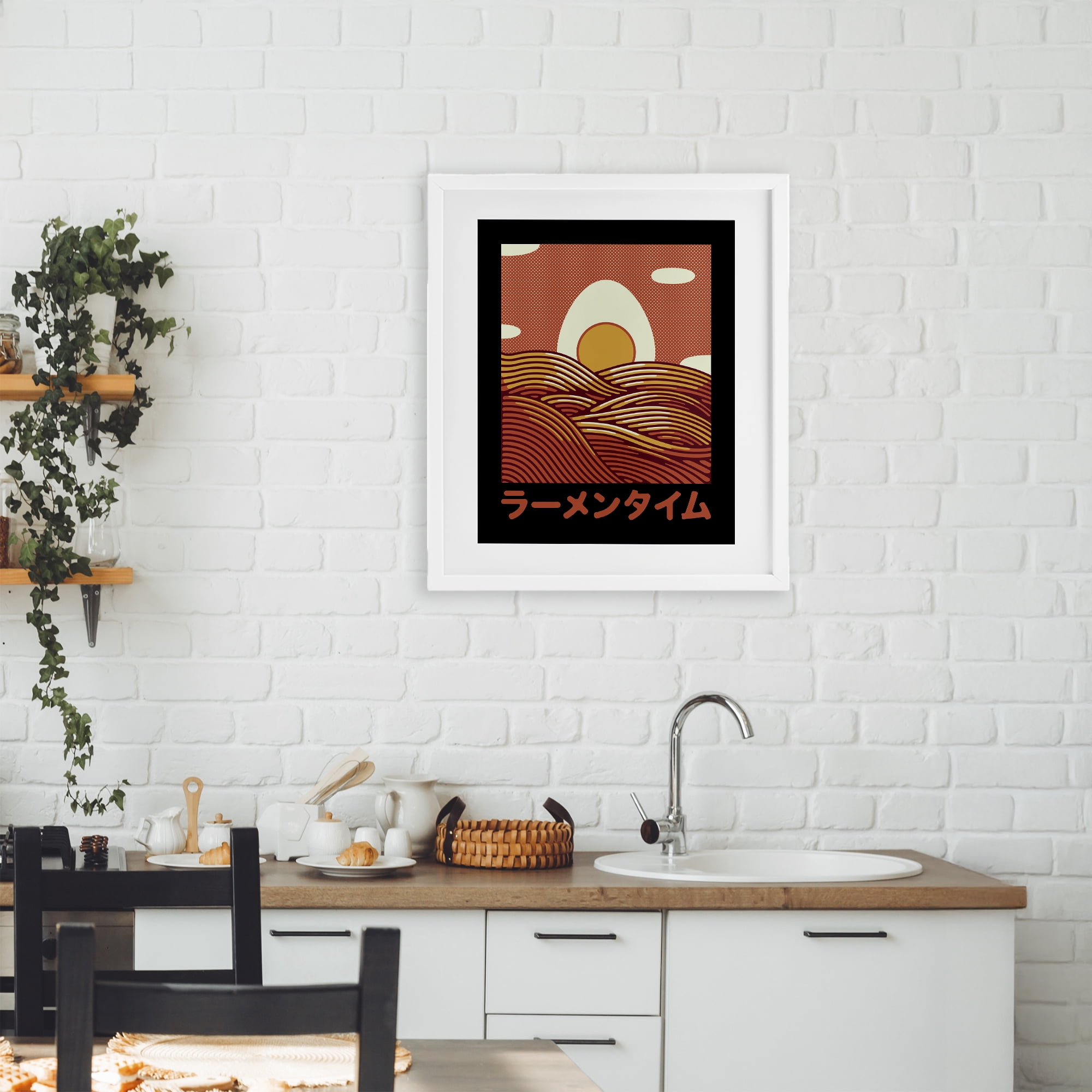 Stupell Industries Minimalist Egg & Ramen Sunset White Framed Print Under Glass, design by Tobe Fonseca