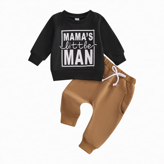 Hessimy Mamas Little Man Long Sleeve Crewneck Sweatshirt Jogger Pants Fall Outfits Versatile Boys' Fall/Winter Ensembles Pajama Baby Outfits (Black,18-24 Months)