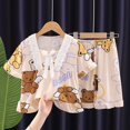 thumbnail image 1 of Conjunto de pijama con estampado de dibujos animados para niños y adultos, camisa de manga corta con lazo, Camiseta con estampado de My Melody Kuromi, ropa de verano para el hogar, 1 of 4