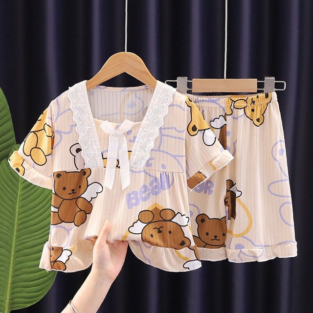 Conjunto de pijama con estampado de dibujos animados para niños y adultos, camisa de manga corta con lazo, Camiseta con estampado de My Melody Kuromi, ropa de verano para el hogar