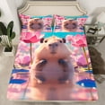 thumbnail image 2 of Homewish Cartoon Capybara Rodent Bed Sheets,Rustic Lotus Flower King Sheets,Pink Brown Sheet Set For Girls Kids,Super Cozy Room Decor,4pcs, 2 of 7
