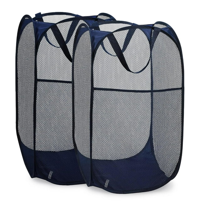 Práctico cesto desplegable de malla para ropa sucia, plegable (paquete de 2 unidades, color azul)
