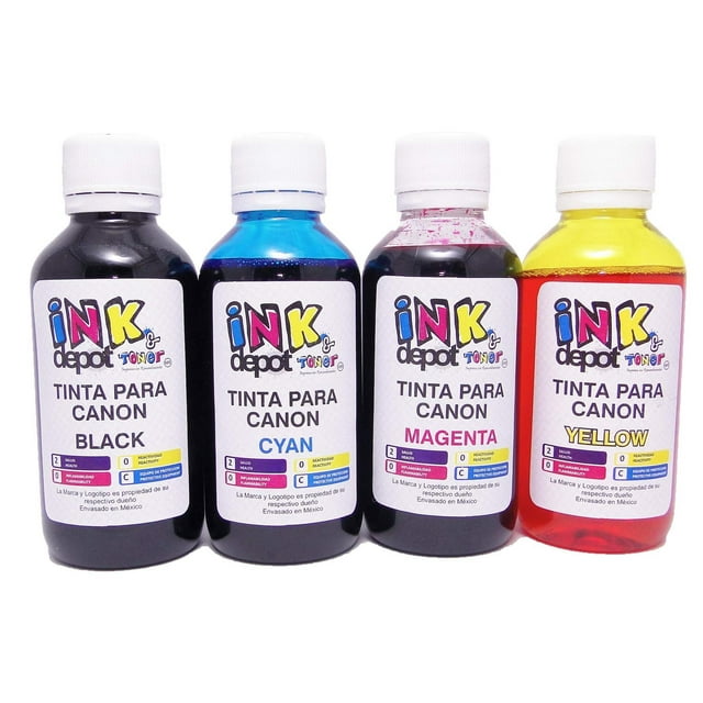 Ink Depot Juego de 4 Tintas Marca Compatible con Canon para Recarga de impresoras, multifuncionales,
