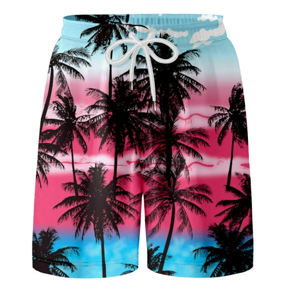 WOYY Little Boys Hawaii Beach Shorts Coconut Tree Prints Holiday Board Shorts, Sizes 6-7Y