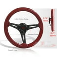 thumbnail image 3 of AJP Distributors Universal 14" 350mm 6 Bolt Hole Aluminum Steering Wheel Light Weight Metallic Red Wood Grain Black Deep Dish 3 Spoke Heavy Duty + Horn Button Replacement JDM Sport, 3 of 5