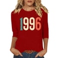thumbnail image 2 of HOMBOM Womens Tops Graphic T-Shirts 3/4 Sleeve Retro 1996 Print Basic Red Crew Neck Graphic Tees for Ladies, 2 of 4
