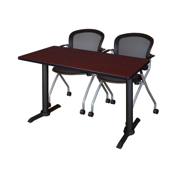 Romig Pillar 48 x 24 in. T-Base Training Seminar Table- Mahogany & 2 Cadence Nesting Chairs