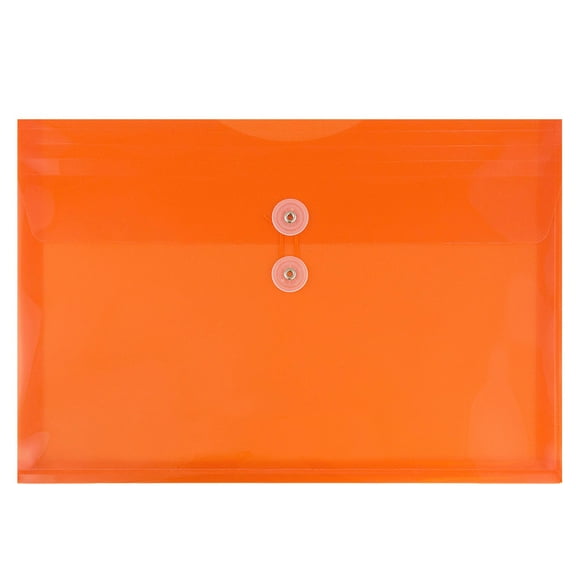 JAM Paper Plastic Envelopes, 9.75x13, Bright Orange, Button String, Letter Booklet, 1008/Carton