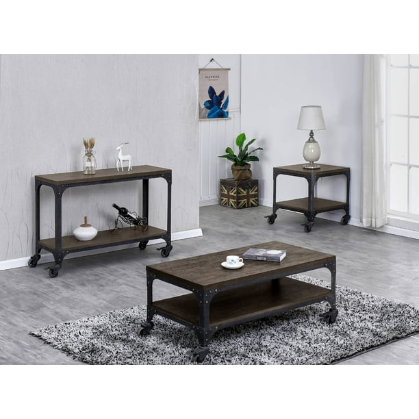 Light Rustic Wood Coffee Table With, Console And Coffee Table Set