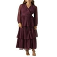 thumbnail image 1 of Robe Smockée à Volants Superposés Col en V Manches Longues Automne pour Femmes, 1 of 7