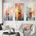 thumbnail image 1 of Designart "Minimalism Sailboat flow IX" Nautical & Beach Framed Wall Art Set Of 3 - Multi-Color Boat Sailing Frame Canvas Set For Living Room Decor, 1 of 6